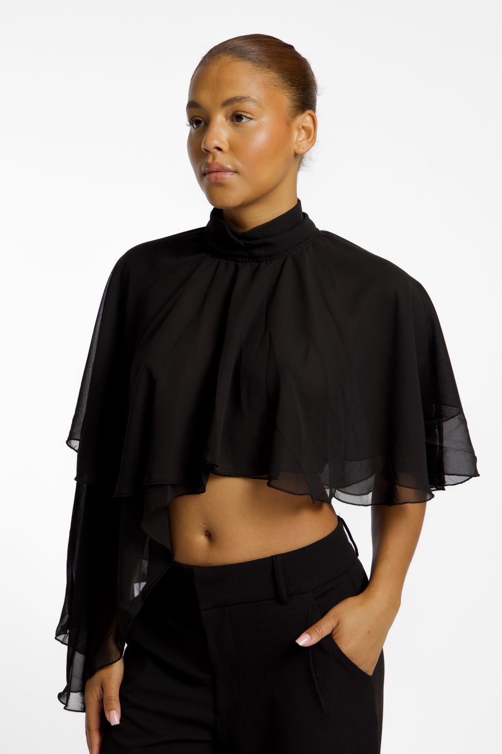 VEIL TOP I Black Sheer Layering Top